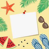 Summertime traveling template with beach summer accessories. Summer background with space for text. vector