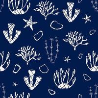 Marine seamless pattern with corals, algae and starfish vector