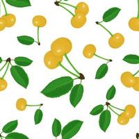 Yellow cherry with leaf. Bright seamless vector pattern