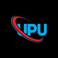 logotipo de la upu. carta upu. diseño del logotipo de la letra upu. logotipo de upu de iniciales vinculado con círculo y logotipo de monograma en mayúsculas. tipografía upu para tecnología, negocios y marca inmobiliaria. vector