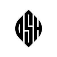 diseño de logotipo de letra de círculo osh con forma de círculo y elipse. osh letras elipses con estilo tipográfico. las tres iniciales forman un logo circular. vector de marca de letra de monograma abstracto del emblema del círculo de osh.