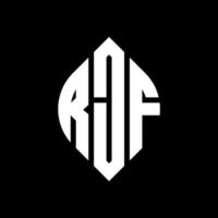 RJF circle letter logo design with circle and ellipse shape. RJF ellipse letters with typographic style. The three initials form a circle logo. RJF Circle Emblem Abstract Monogram Letter Mark Vector. vector