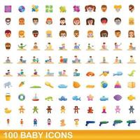 100 baby icons set, cartoon style vector