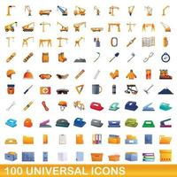 100 universal icons set, cartoon style vector