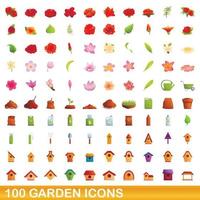 100 iconos de jardín, estilo de dibujos animados vector