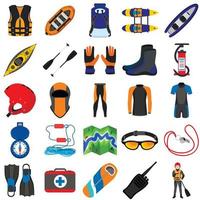 Rafting icons set, flat style vector