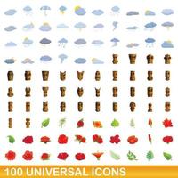 100 universal icons set, cartoon style vector