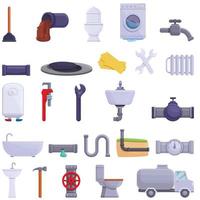 Sewerage icons set, cartoon style vector