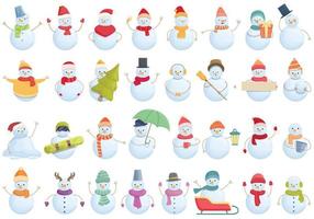 conjunto de iconos de muñeco de nieve vector de dibujos animados. hielo de navidad