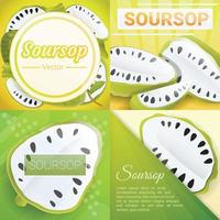 Soursop berry banner set, cartoon style vector