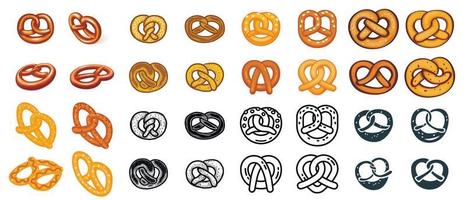 conjunto de iconos de pretzel, estilo diferente vector