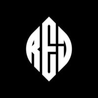 REJ circle letter logo design with circle and ellipse shape. REJ ellipse letters with typographic style. The three initials form a circle logo. REJ Circle Emblem Abstract Monogram Letter Mark Vector. vector