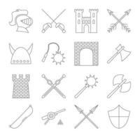 Medieval outline icons set vector