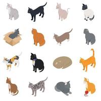 Cat icons set, isometric 3d style vector