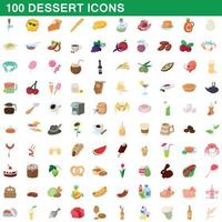 100 dessert icons set, cartoon style