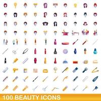 100 iconos de belleza, estilo de dibujos animados vector