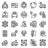 Car sharing icons set, outline style vector