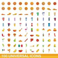 100 universal icons set, cartoon style vector