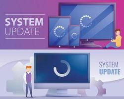 System update banner set, cartoon style vector