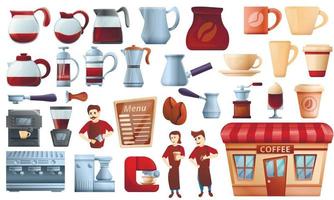 Barista icons set, cartoon style vector