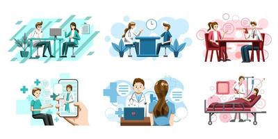 médico y paciente vector set colección diseño gráfico