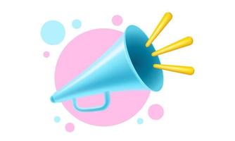 Vector vintage blue megaphone in realistic 3d style. Pink loudspeaker.