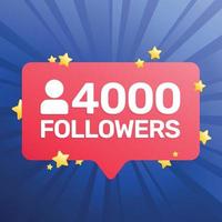 Banner de 4000 seguidores, afiche, tarjeta de felicitación para la red social. celebrar 4000 seguidores. ilustración vectorial vector
