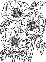 Anemone Flower Coloring Page for Adults vector