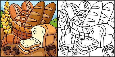 Thanksgiving Baked Bread Coloring Illustration