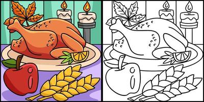 ilustración de comida de pavo de cena de acción de gracias vector