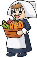 Thanksgiving Pilgrim Girl Cartoon Colored Clipart vector