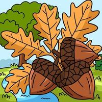 Thanksgiving Acorn With Autumn Leaves Colored vector