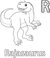 rajasaurus alfabeto dinosaurio abc página para colorear r vector