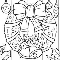 Christmas Wreath With Bells Coloring Page for Kids vector
