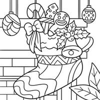 Christmas Stocking Coloring Page for Kids vector