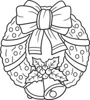 Christmas Wreath With Bells Isolated Coloring vector
