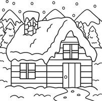 Winter House Coloring Page for Kids vector