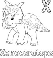 xenoceratops alfabeto dinosaurio abc página para colorear x vector