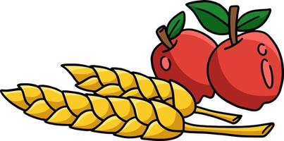 Thanksgiving Harvest Apple Wheat Cartoon Clipart vector