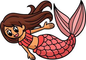 Swimming Mermaid Cartoon Colored Clipart vector