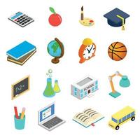 Education isometric 3d icons set vector