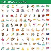 100 iconos de viaje, estilo de dibujos animados