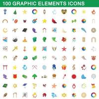 100 elementos gráficos, conjunto de iconos de estilo de dibujos animados vector