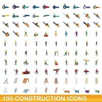 100 iconos de construcción, estilo de dibujos animados vector