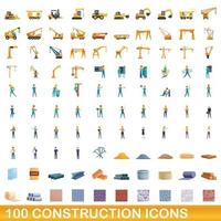 100 iconos de construcción, estilo de dibujos animados vector