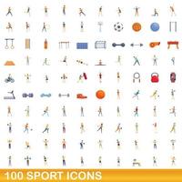 100 iconos deportivos, estilo de dibujos animados vector