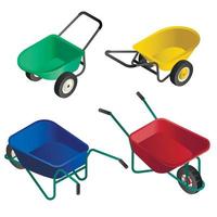 Wheelbarrow icon set, isometric style vector