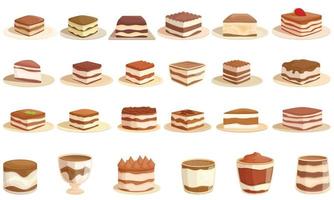 Tiramisu icons set cartoon vector. Food appetizer vector