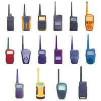 Walkie talkie icons set, cartoon style vector