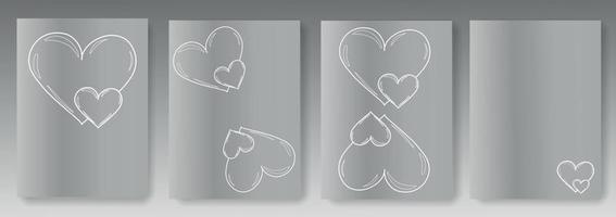 Set collection of gray silver backgrounds with white hand drawn hearts vector